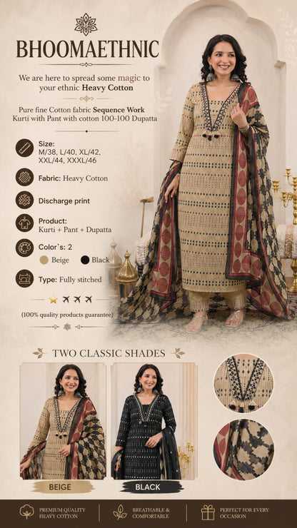 New Arrival Women Pure Cotton Printed Suit Set with Dupatta (ANJRD162)