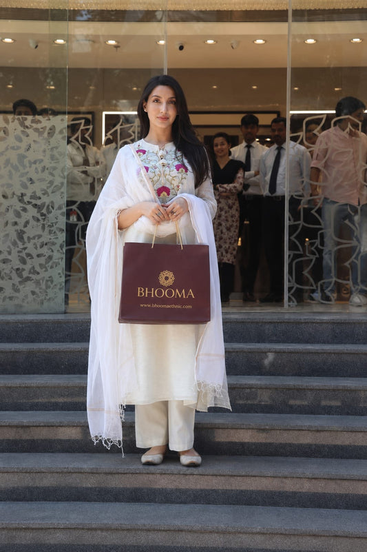 Elegant White Chanderi Cotton Suit Set with Kota Doriya Dupatta for Festive Wear (KHA02)