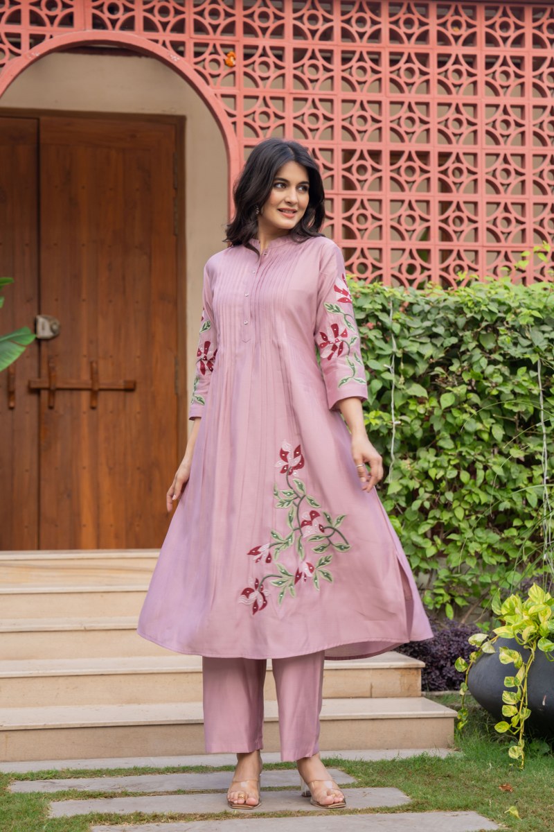 Women’s Designer A-Line Kurta Set with Beautiful Floral Embroidery (nama002)