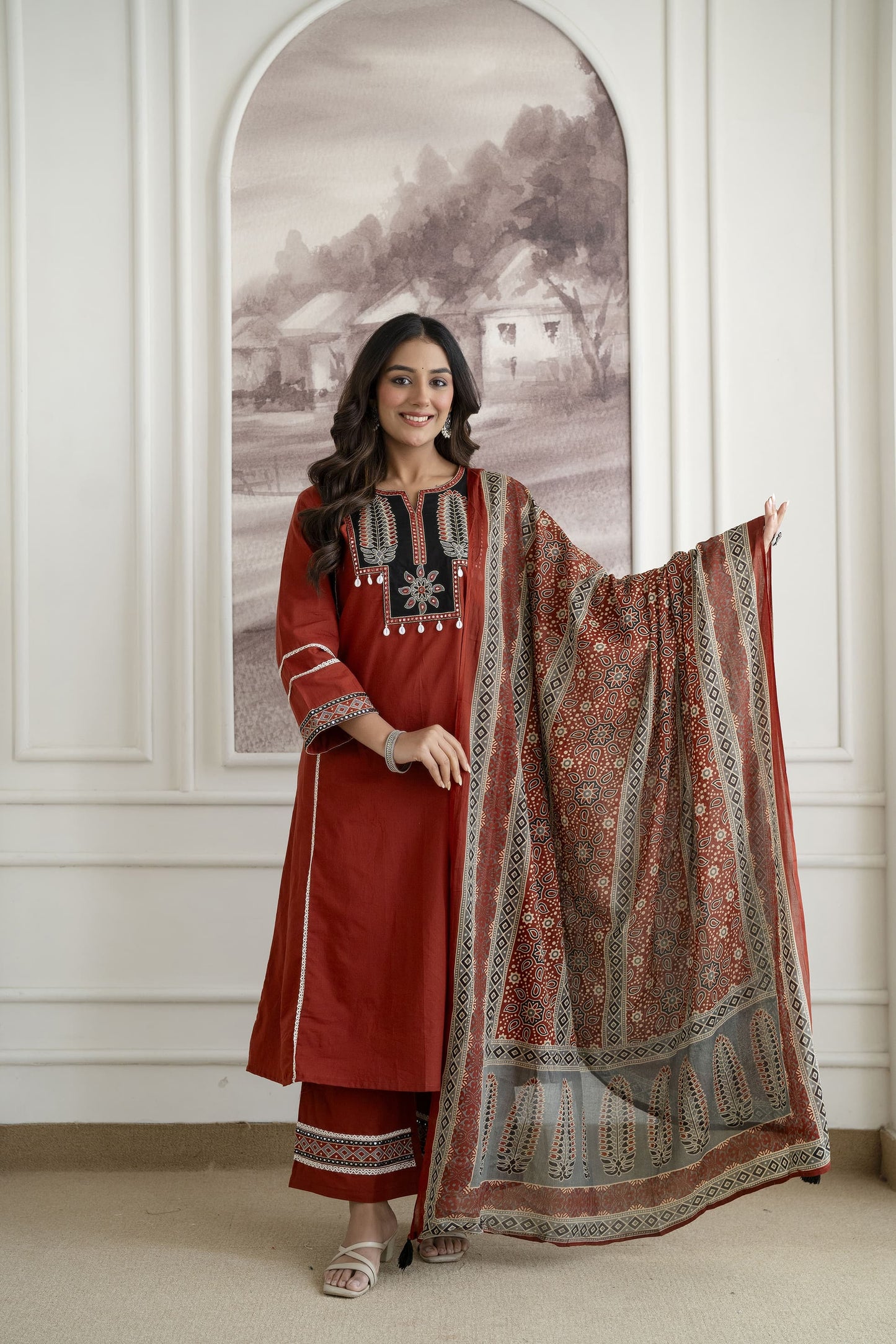 Designer Festive Wear Suit Set with Embroidered Neckline and Dupatta (nama003)