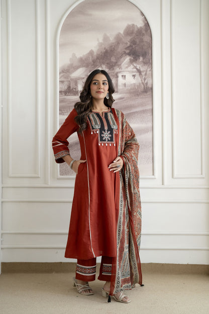 Designer Festive Wear Suit Set with Embroidered Neckline and Dupatta (nama003)
