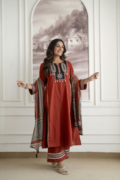 Designer Festive Wear Suit Set with Embroidered Neckline and Dupatta (nama003)
