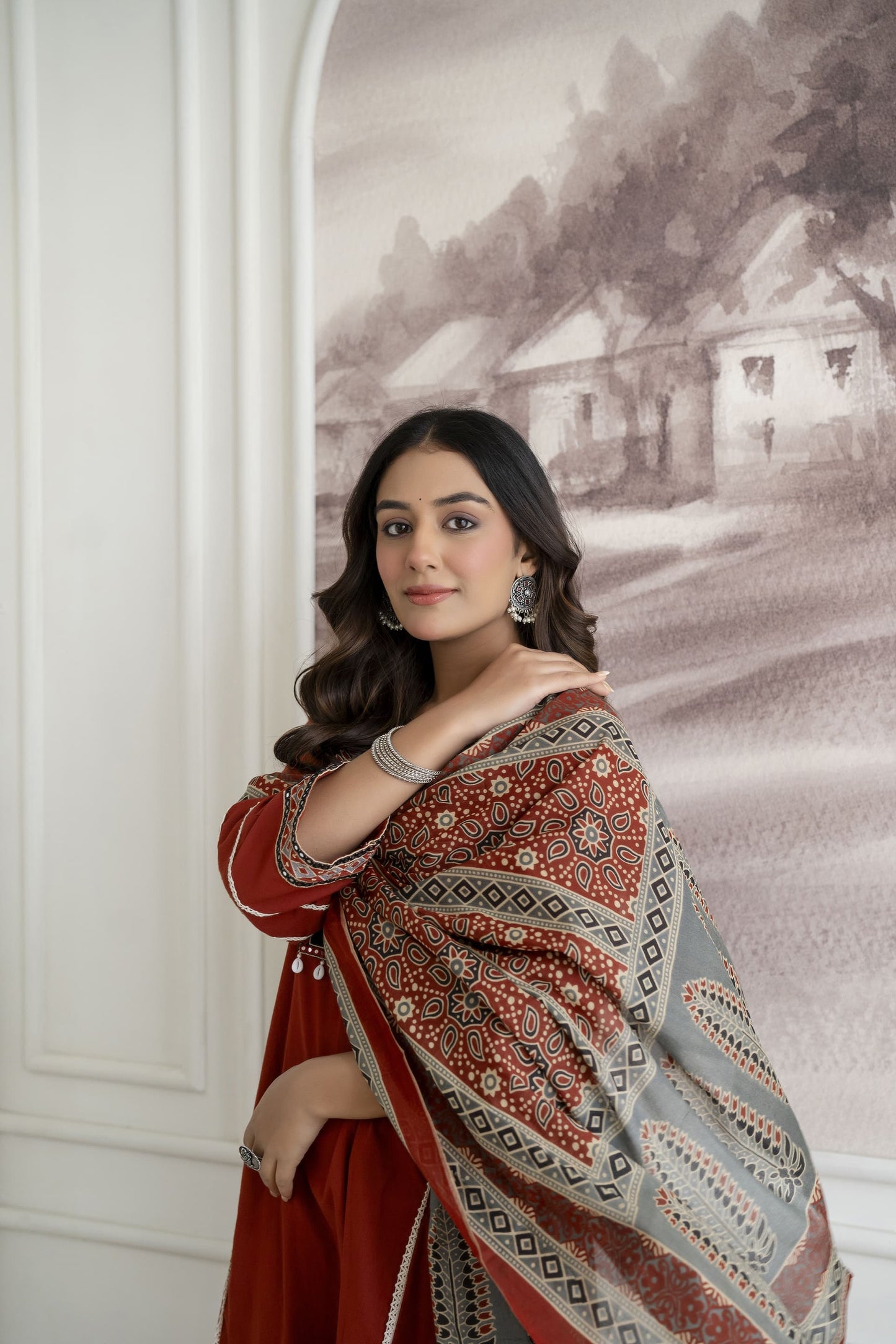 Designer Festive Wear Suit Set with Embroidered Neckline and Dupatta (nama003)