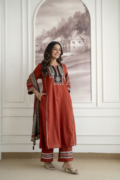Designer Festive Wear Suit Set with Embroidered Neckline and Dupatta (nama003)