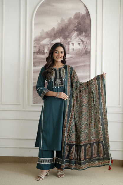 Designer Festive Wear Suit Set with Embroidered Neckline and Dupatta (nama003)