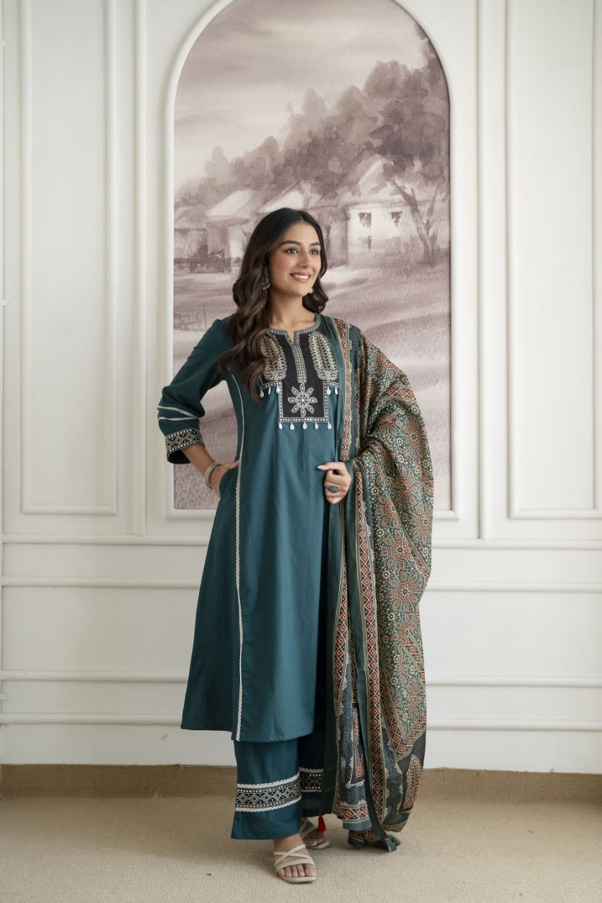 Designer Festive Wear Suit Set with Embroidered Neckline and Dupatta (nama003)