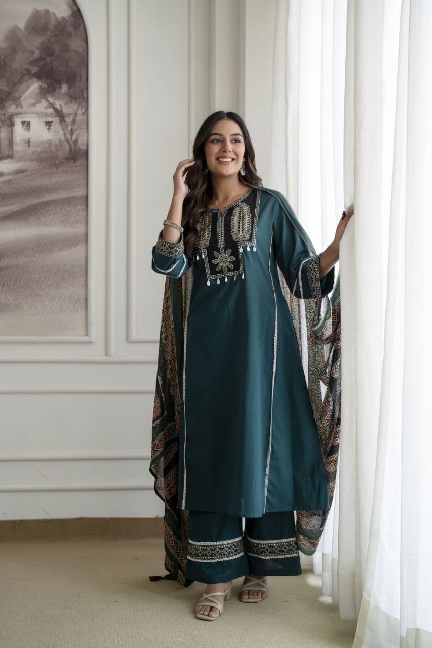 Designer Festive Wear Suit Set with Embroidered Neckline and Dupatta (nama003)