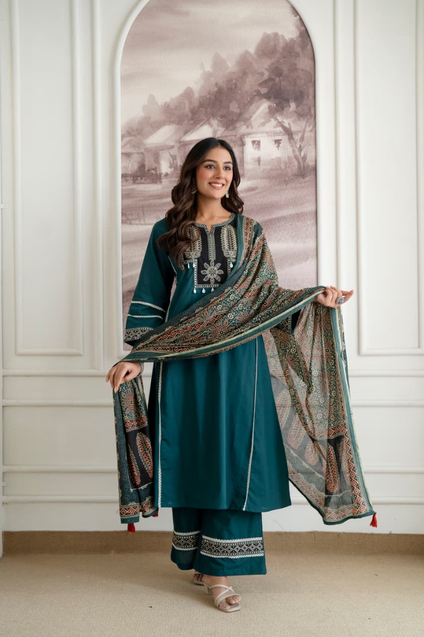 Designer Festive Wear Suit Set with Embroidered Neckline and Dupatta (nama003)