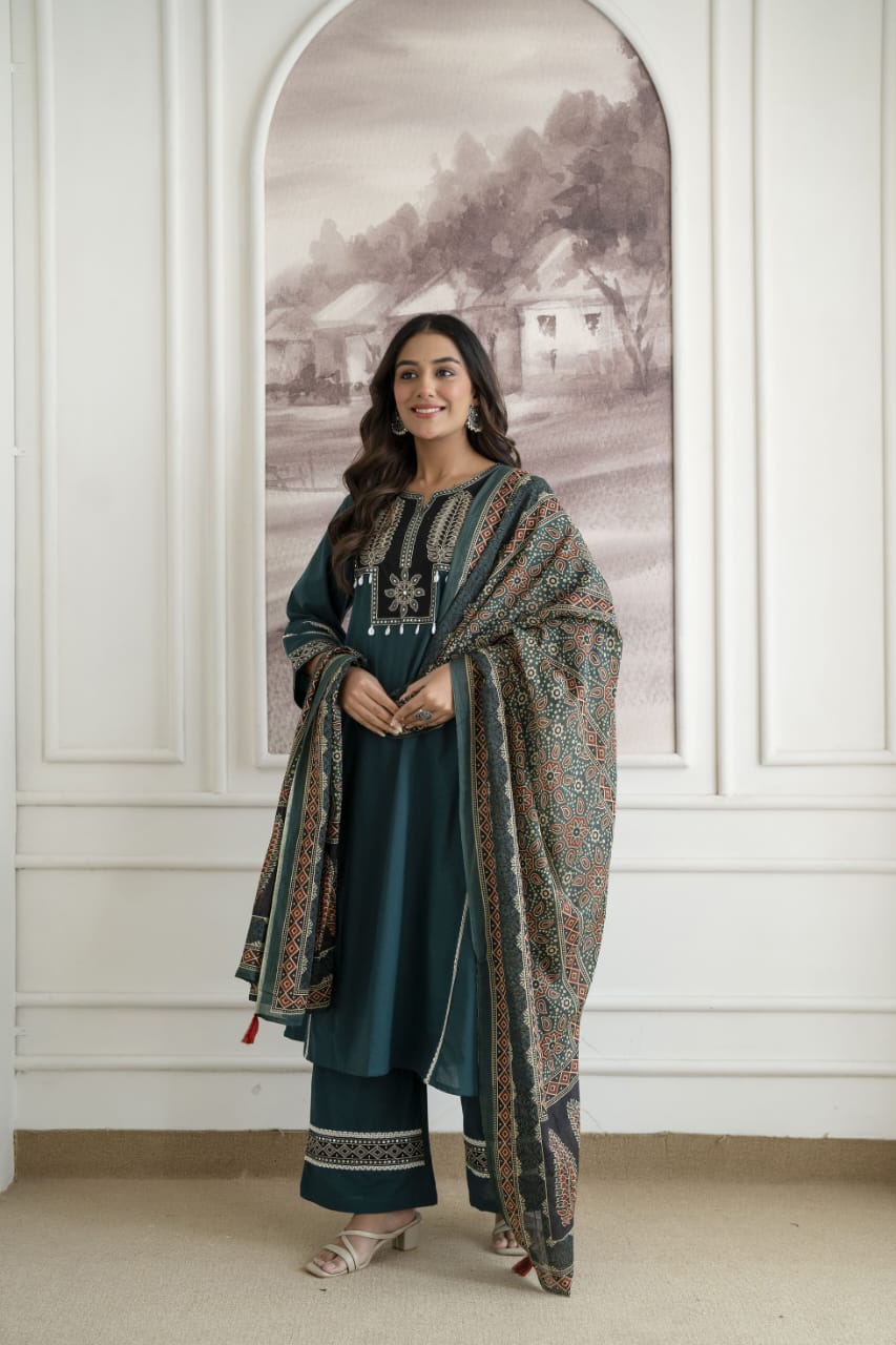 Designer Festive Wear Suit Set with Embroidered Neckline and Dupatta (nama003)