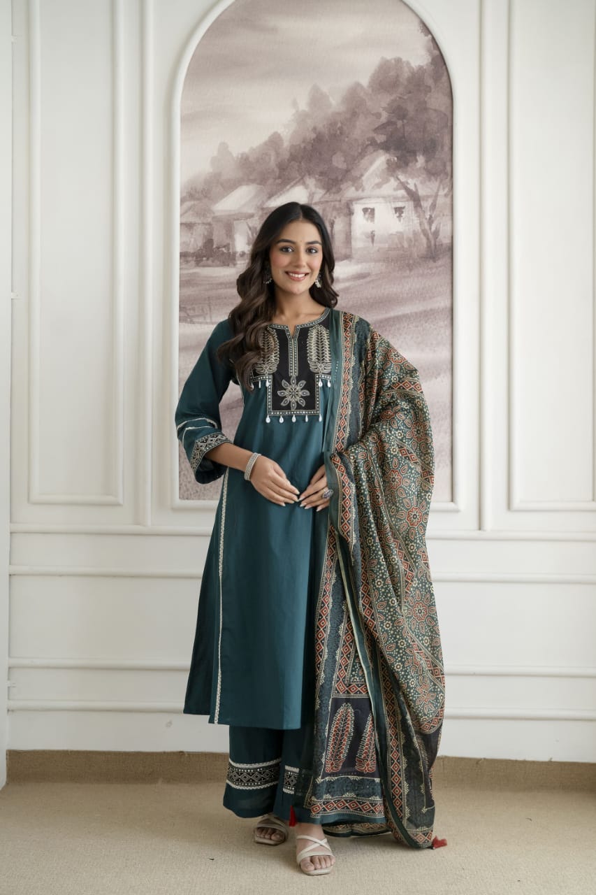 Designer Festive Wear Suit Set with Embroidered Neckline and Dupatta (nama003)