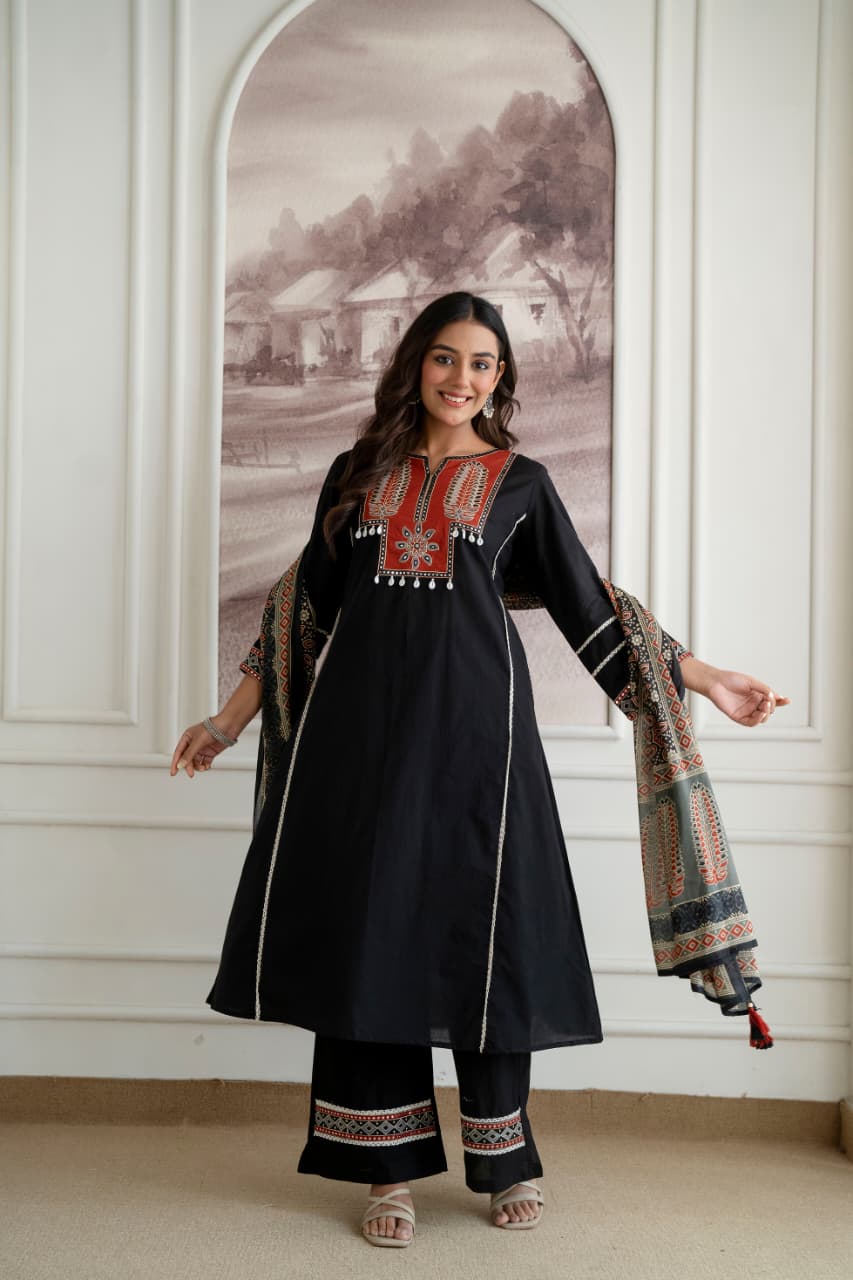Designer Festive Wear Suit Set with Embroidered Neckline and Dupatta (nama003)