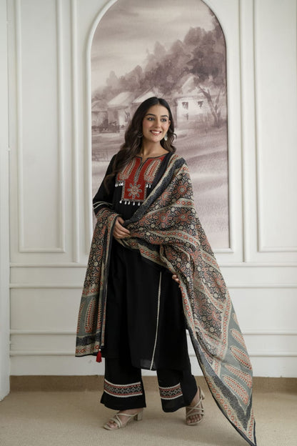 Designer Festive Wear Suit Set with Embroidered Neckline and Dupatta (nama003)