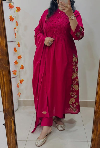 Premium Straight Kurta Pant Set with Machine Embroidery and Soft Dupatta (MAD001)