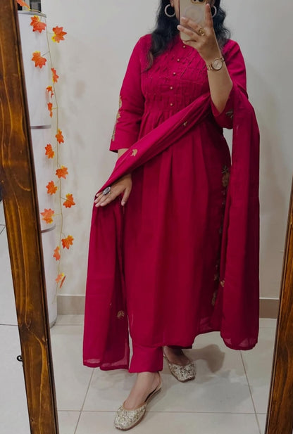 Premium Straight Kurta Pant Set with Machine Embroidery and Soft Dupatta (MAD001)