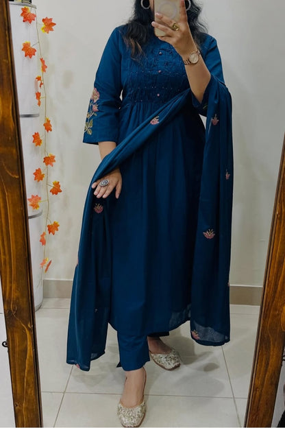 Premium Straight Kurta Pant Set with Machine Embroidery and Soft Dupatta (MAD001)