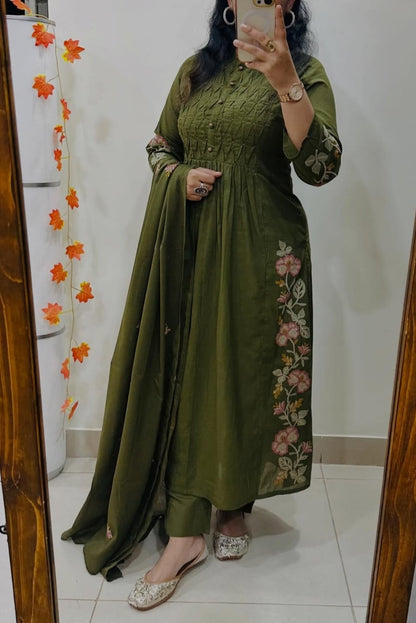 Premium Straight Kurta Pant Set with Machine Embroidery and Soft Dupatta (MAD001)
