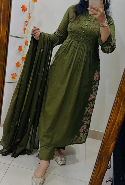 Premium Straight Kurta Pant Set with Machine Embroidery and Soft Dupatta (MAD001)