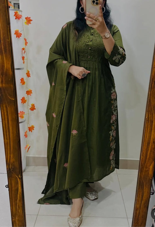 Premium Straight Kurta Pant Set with Machine Embroidery and Soft Dupatta (MAD001)
