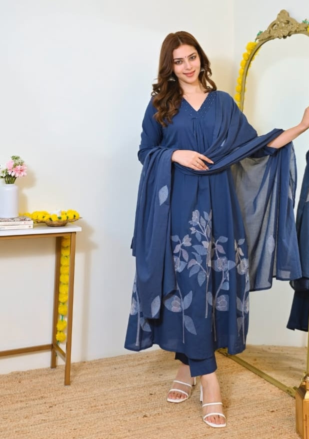 Premium Straight Kurta Pant Set with Machine Embroidery and Soft Dupatta (MAD002)