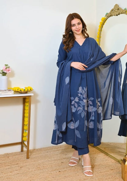 Premium Straight Kurta Pant Set with Machine Embroidery and Soft Dupatta (MAD002)