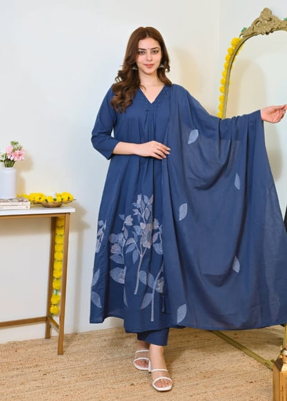 Premium Straight Kurta Pant Set with Machine Embroidery and Soft Dupatta (MAD002)