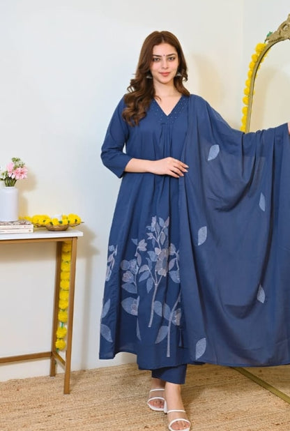 Premium Straight Kurta Pant Set with Machine Embroidery and Soft Dupatta (MAD002)