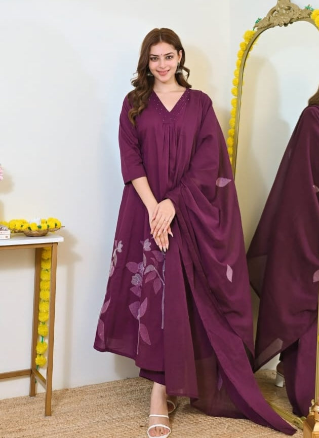 Premium Straight Kurta Pant Set with Machine Embroidery and Soft Dupatta (MAD002)