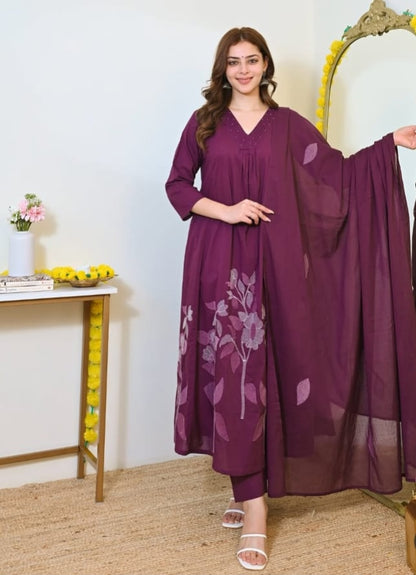 Premium Straight Kurta Pant Set with Machine Embroidery and Soft Dupatta (MAD002)