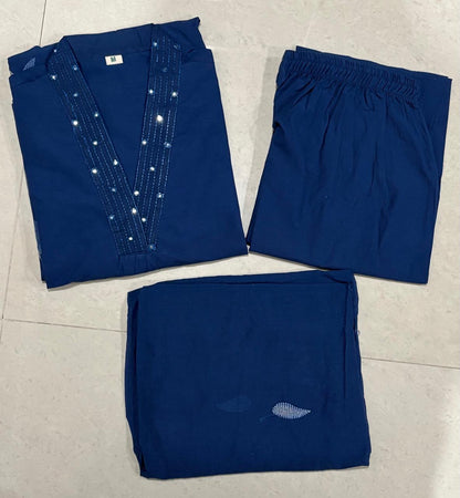 Premium Straight Kurta Pant Set with Machine Embroidery and Soft Dupatta (MAD002)