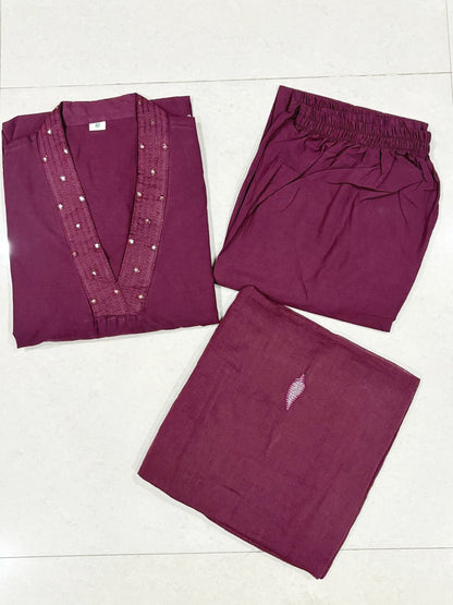 Premium Straight Kurta Pant Set with Machine Embroidery and Soft Dupatta (MAD002)