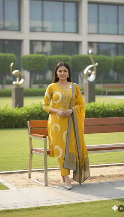 New Collection Heavy Cotton Kurti Pant Dupatta Set for Women (AJMD05)