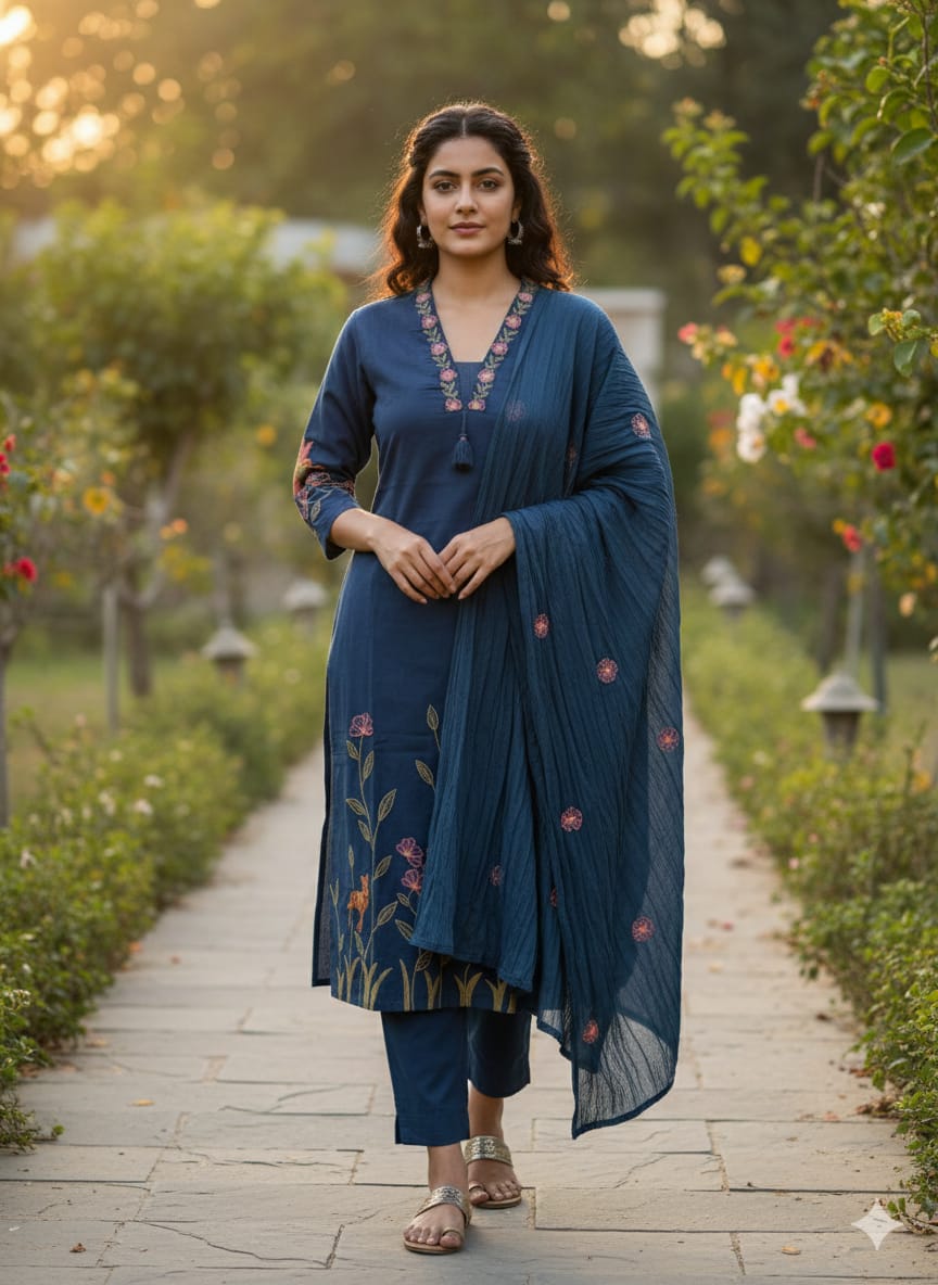 Premium Quality Heavy Cotton Kurti Pant Dupatta Set Collection (AJMD04)