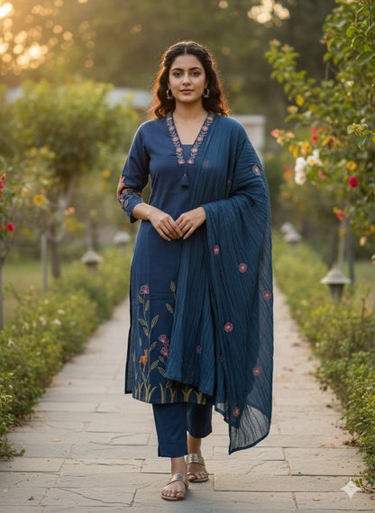 Premium Quality Heavy Cotton Kurti Pant Dupatta Set Collection (AJMD04)