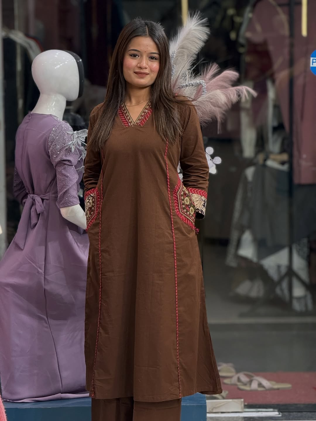 Premium Pure Cotton Embroidered Suit Set with Dupatta and Pockets (AJMD03)