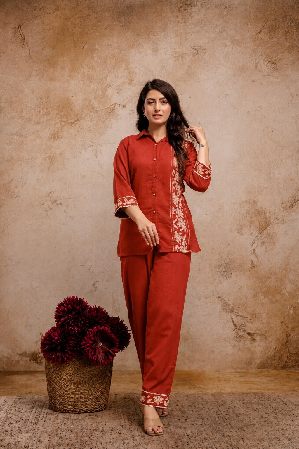 Comfortable Cotton Flex Embroidered Co-Ord Set for Casual & Festive Wear (HMD04) (01)