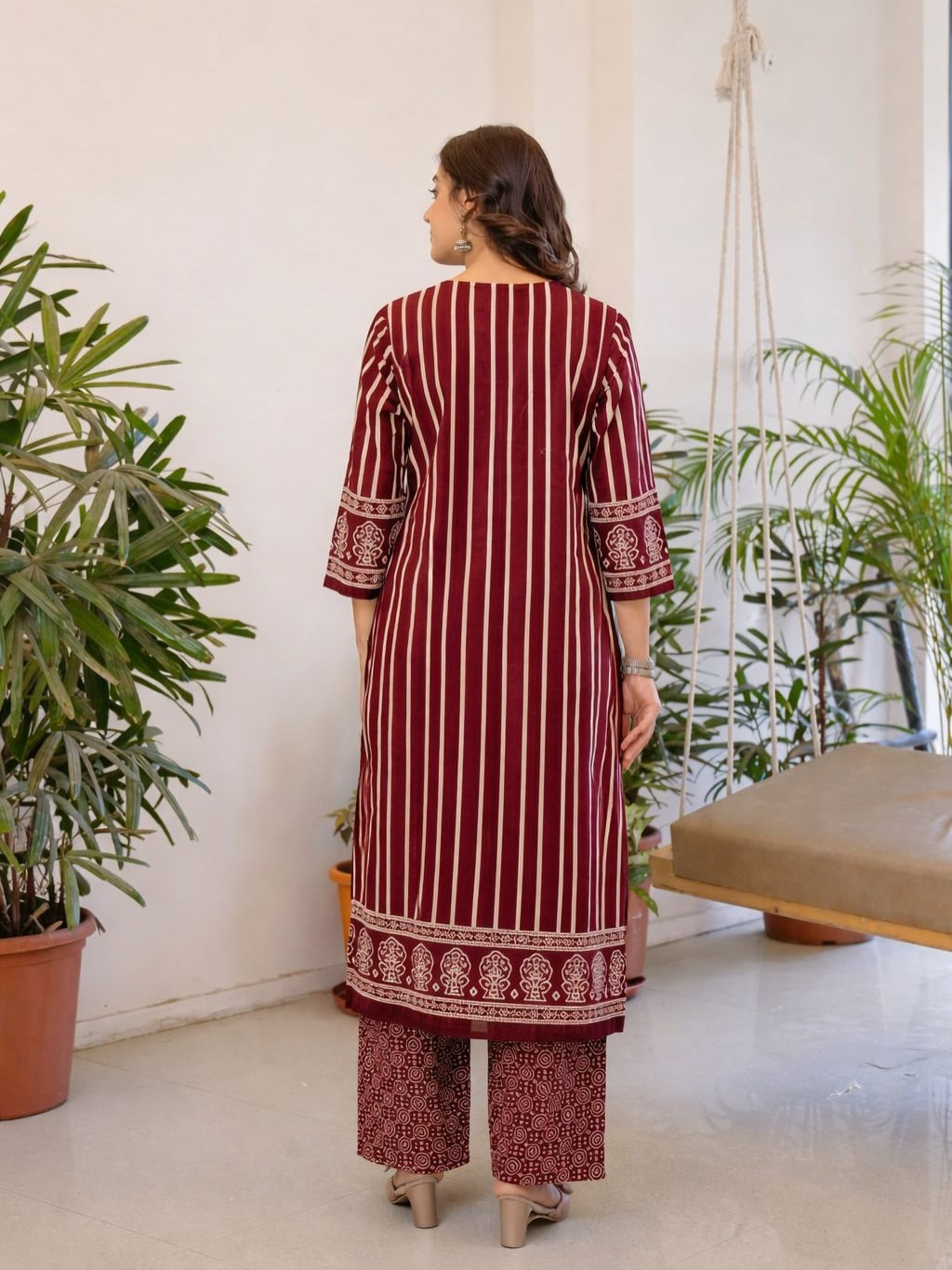 Premium Heavy Cotton Sequence Work Kurti Pant Dupatta Set for Women (AJMD07)