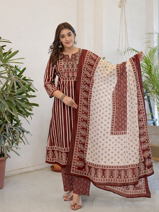 Premium Heavy Cotton Sequence Work Kurti Pant Dupatta Set for Women (AJMD07)