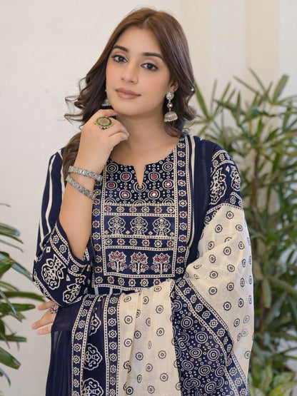 Premium Heavy Cotton Sequence Work Kurti Pant Dupatta Set for Women (AJMD07)