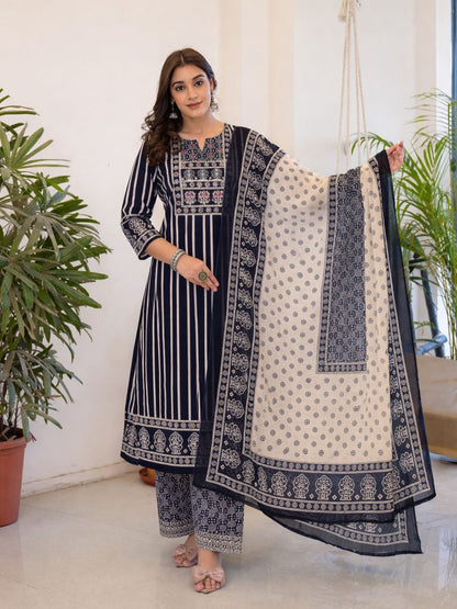 Premium Heavy Cotton Sequence Work Kurti Pant Dupatta Set for Women (AJMD07)