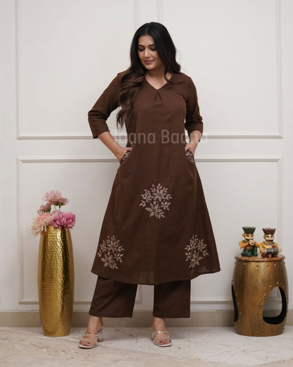 Elegant V-Neck Cotton Kurta Pant Set for Casual & Office Wear (HMD03) (01)