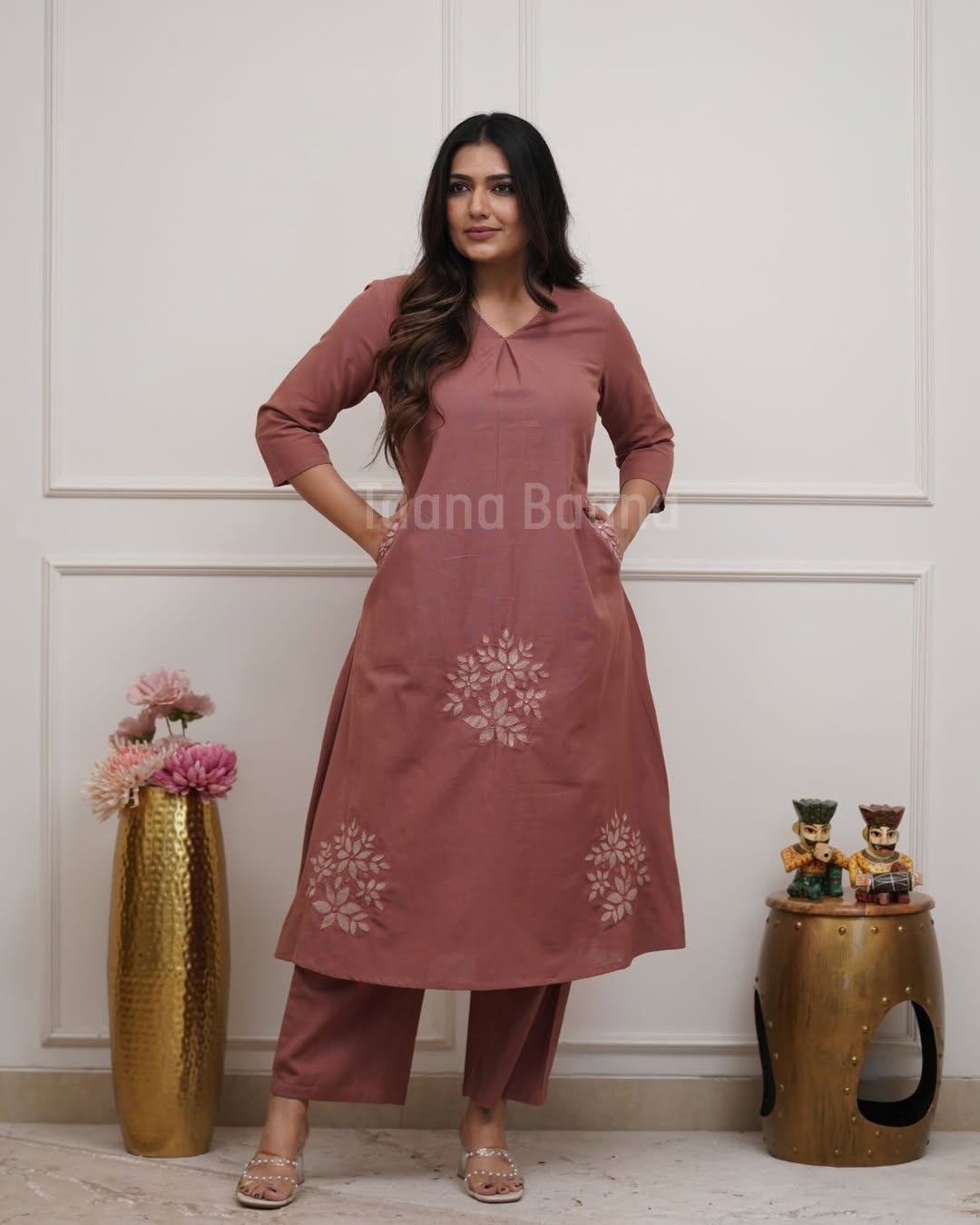 Elegant V-Neck Cotton Kurta Pant Set for Casual & Office Wear (HMD03)