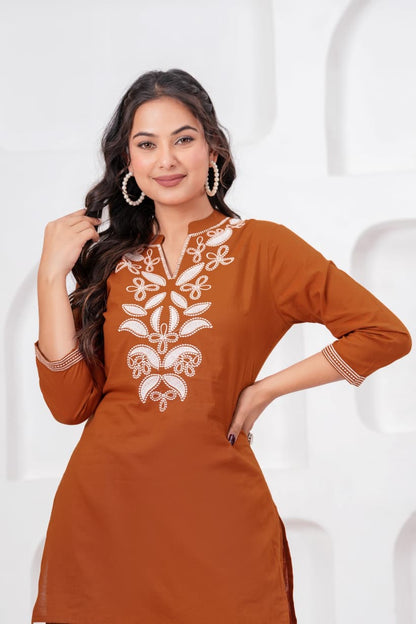 Elegant Pure Cotton Embroidered Kurta Palazzo Set for Women (HMD01)