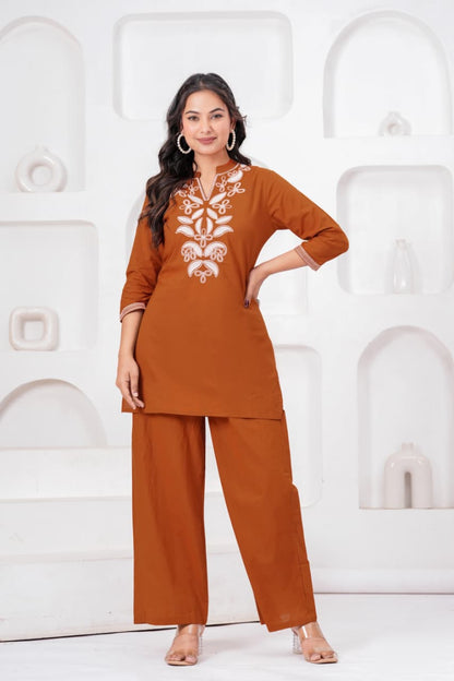 Elegant Pure Cotton Embroidered Kurta Palazzo Set for Women (HMD01)