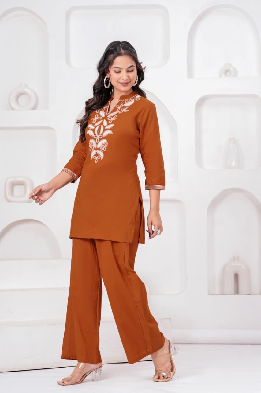 Elegant Pure Cotton Embroidered Kurta Palazzo Set for Women (HMD01)