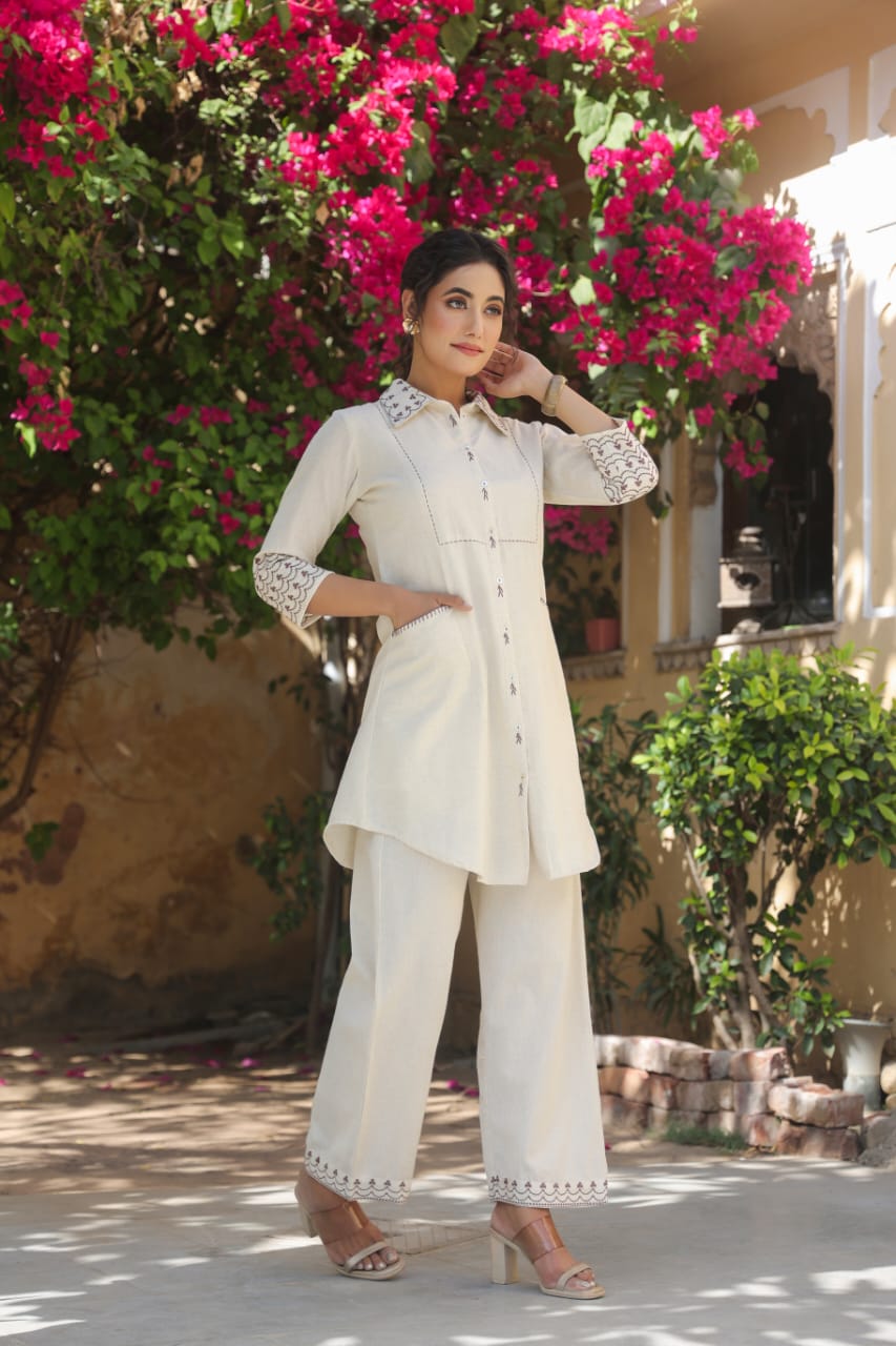 Premium Cotton Flex Embroidered Kurta Palazzo Set with Front Pockets (HNM01)