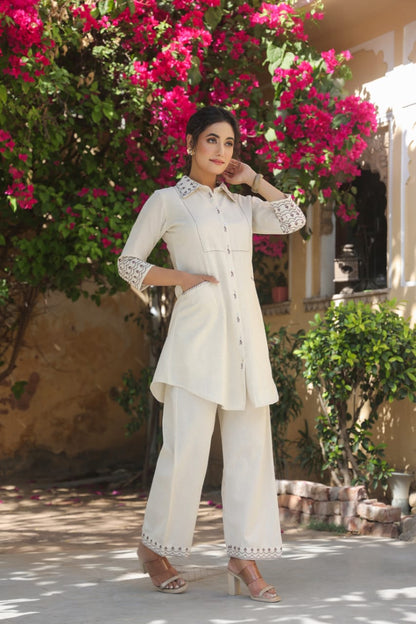 Premium Cotton Flex Embroidered Kurta Palazzo Set with Front Pockets (HNM01)