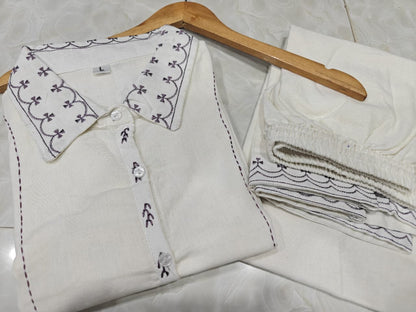 Premium Cotton Flex Embroidered Kurta Palazzo Set with Front Pockets (HNM01)