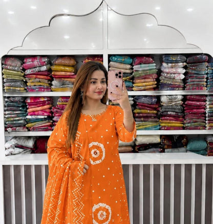 Premium Heavy Cotton Hand Work Kurti Set with Pant & Cotton Dupatta for Women (daz03)