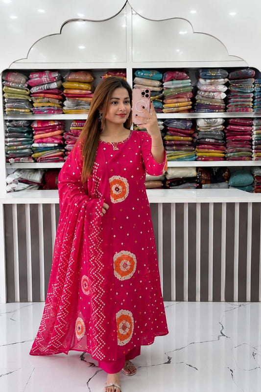 Premium Heavy Cotton Hand Work Kurti Set with Pant & Cotton Dupatta for Women