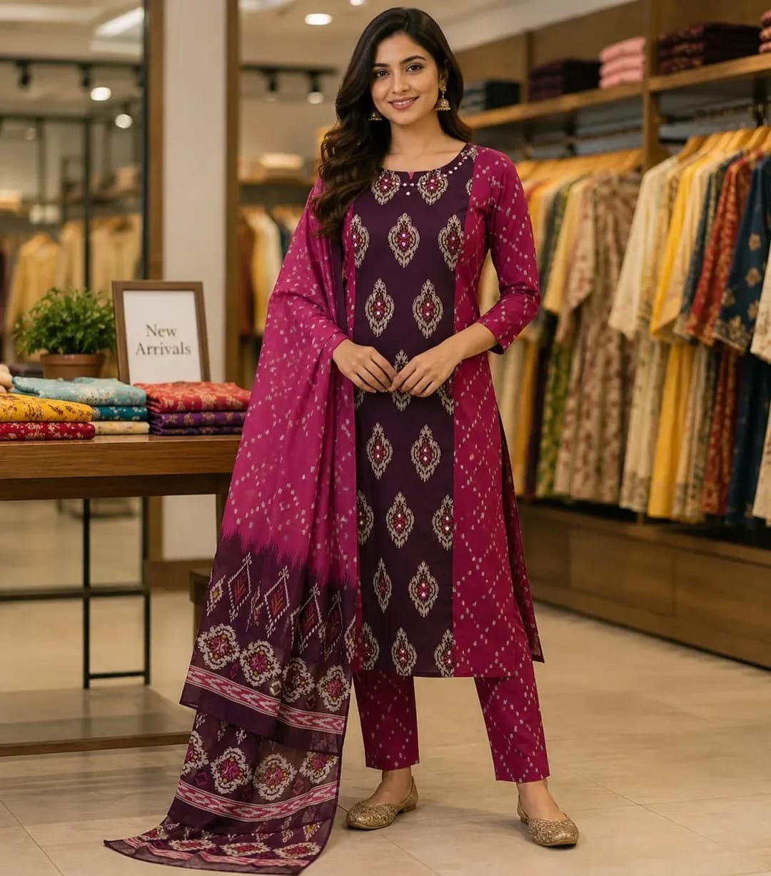 Heavy Cotton Hand Work Kurti Pant Set with Cotton Dupatta (daz01)